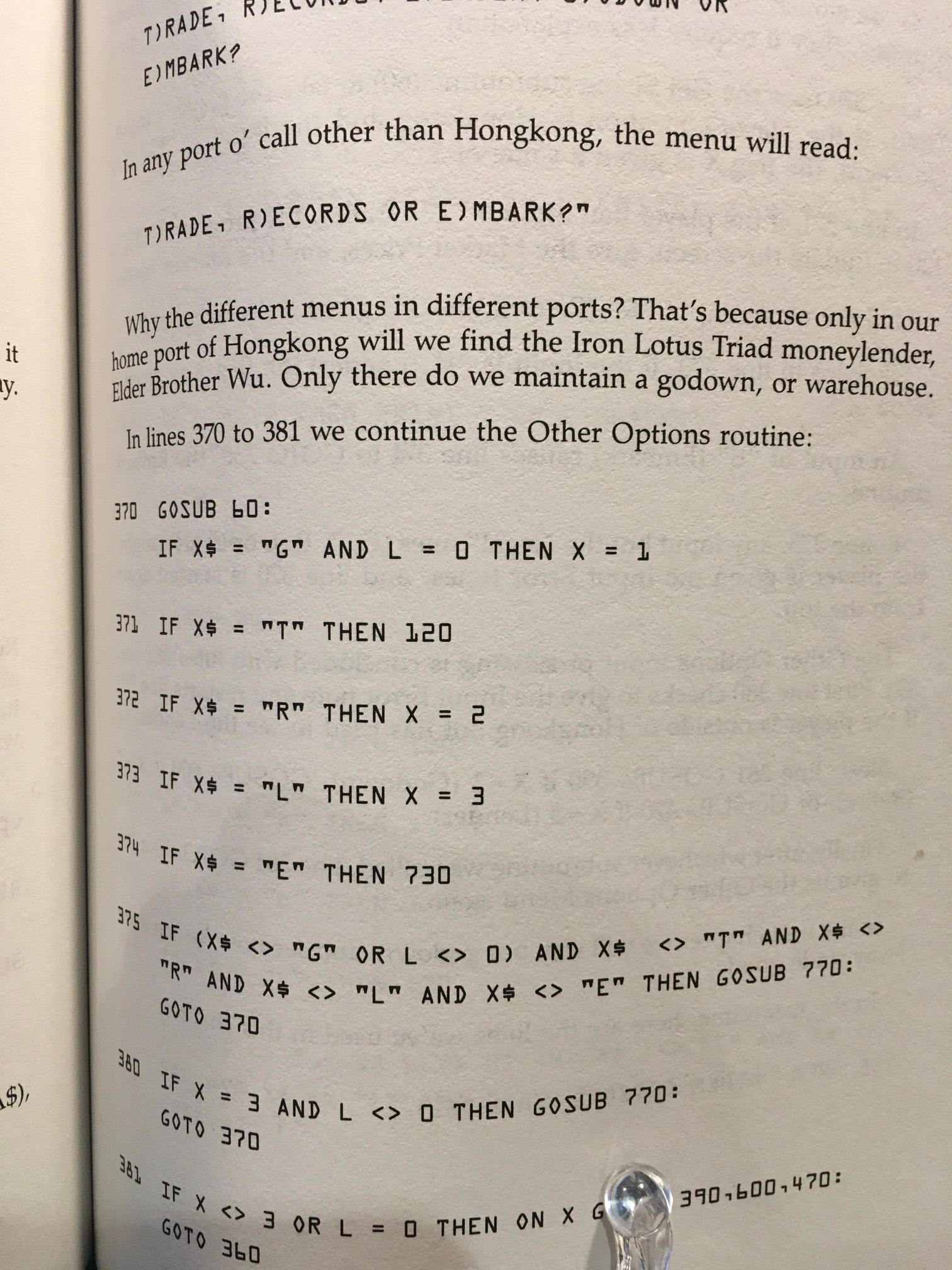 Page of Taipan showing BASIC code